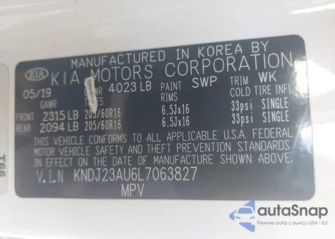 2020 Kia Soul Lx z USA, uszkodzony, nr VIN KNDJ23AU6L7063827